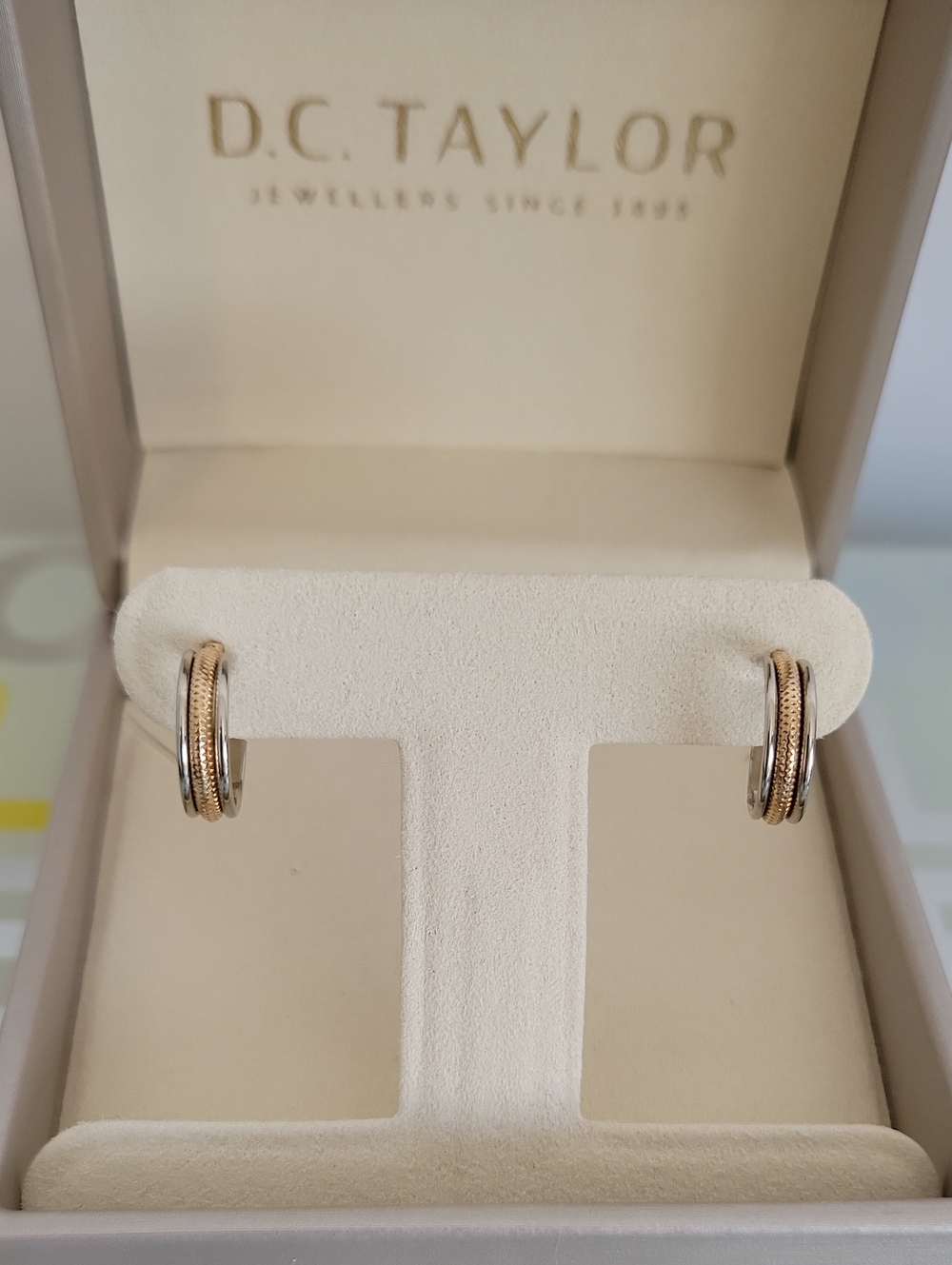 10k Two Tone Hoop Earrings 19mm